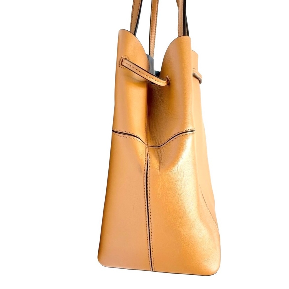 Tory Burch Block T Large Tan Leather Drawstring Tote Bag - Picture 5 of 12
